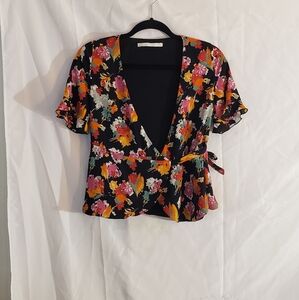 Zara Trafaluc Collection Multicolor Floral Crossover Blouse Women's Size XS